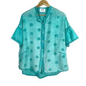 BRAND BAZAR TURQUOISE MADE IN ITALY BUTTON UP TOP